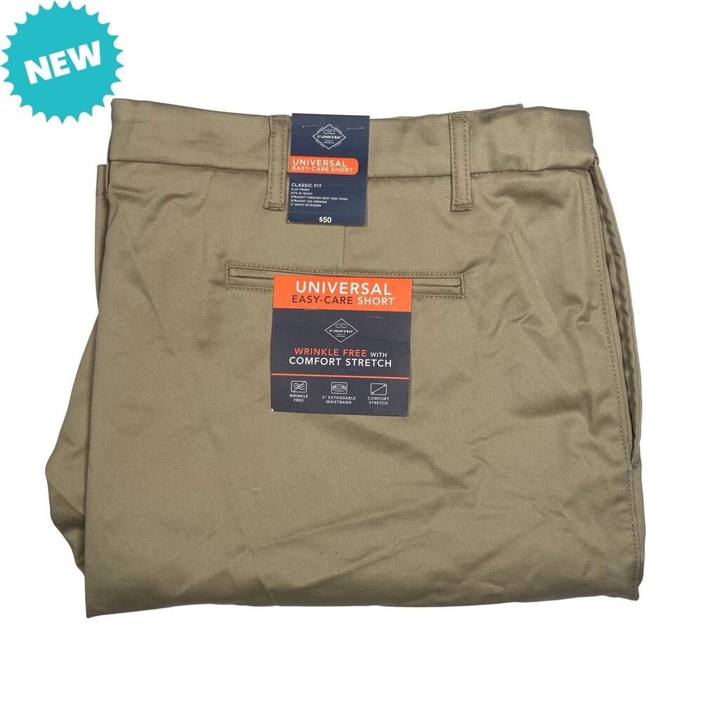New St Johns Bay Mens Size 50 Big Easy Care Khaki Shorts Wrinkle Free Stretch
